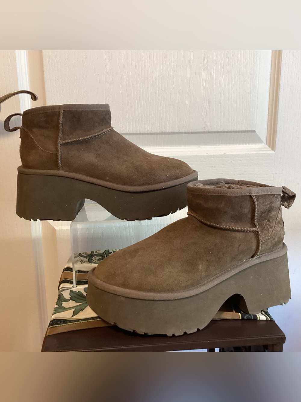 UGG Women's Suede Platform Ankle Boots in Olive Brown